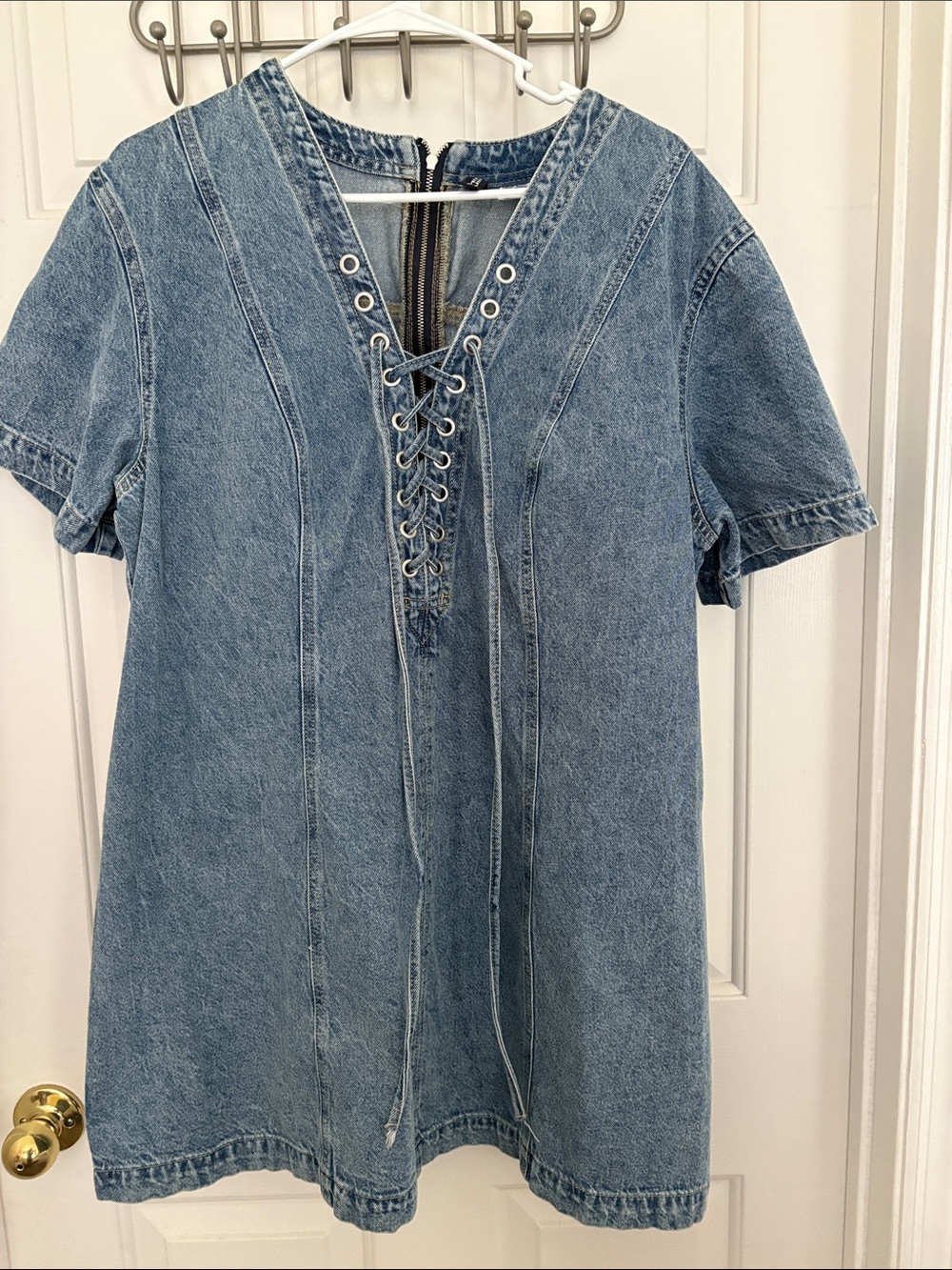 H&M Divided Light Blue Denim Dress with Silver Eyelets